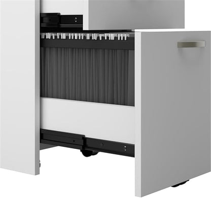 Bush Business Furniture Office in an Hour 65W L Shaped Cubicle Desk with Storage, Drawers, and Organizers in Pure White Modern Computer Table Set with Privacy Panels for Commercial Workspace