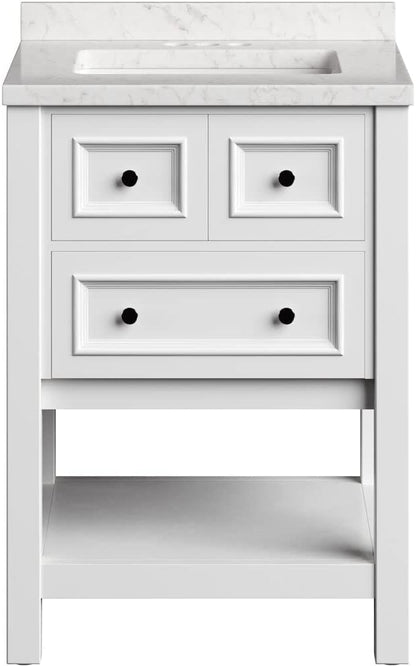 Hanover Tremont 24'' Vanity Cabinet with Sink Combo for Bathroom, Powder Room | Pre-Assembled Cabinet | 1 Drawer, Bottom Shelf | Artificial Stone Countertop | White Cabinet | HANVN0107-24-1WH