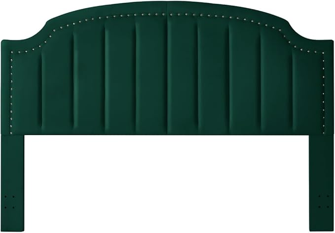 24KF Velvet Fabric Upholstered King/California King Headboard with Nail Trims, Modern Vertical Channel Design with Curved King Headboard, 6052-K-Jade