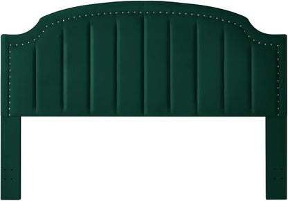 24KF Velvet Fabric Upholstered King/California King Headboard with Nail Trims, Modern Vertical Channel Design with Curved King Headboard, 6052-K-Jade