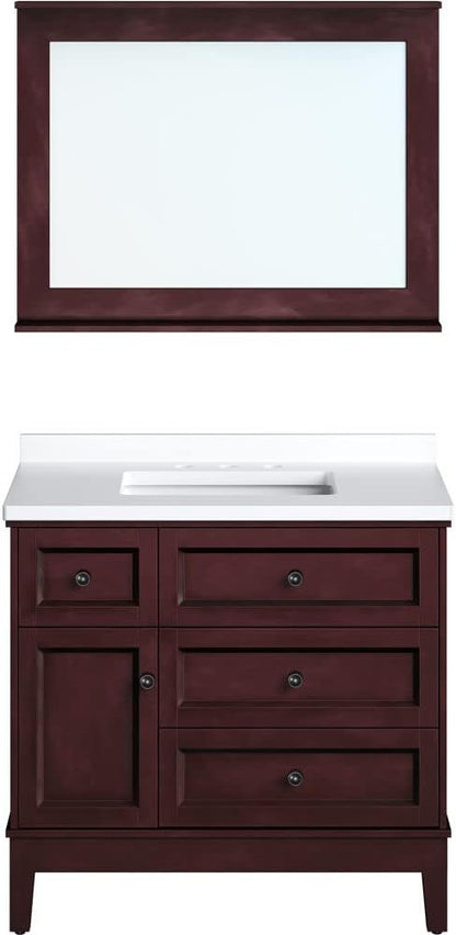 Hanover 36 Set Includes w, Brown Bedford 36'' Vanity Sink Combo for Bathroom, Powder Room | Pre-Assembled 1 Door, 3 Drawers | Accent Mirror | Artificial Stone Countertop, Cabinet, 36 inches