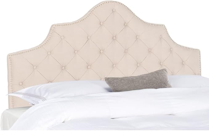Safavieh Arebelle Taupe Linen Upholstered Tufted Headboard - Silver Nailhead (Queen)