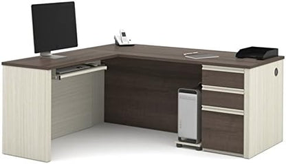 Pemberly Row L Shaped Computer Desk in White Chocolate and Antigua