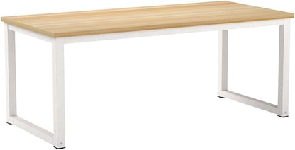NSdirect 63" Computer Desk,Large Home Office Desk Wide Workstation 1 inch Thicker Tabletop for Writing,Games and Home Work PC Desk Modern Finish Wood Board and Sturdy Steel Legs,Oak+White