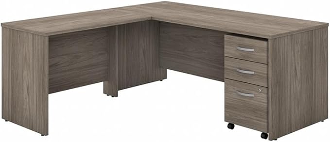 Pemberly Row 72W L Shaped Desk with Drawers in Modern Hickory - Engineered Wood