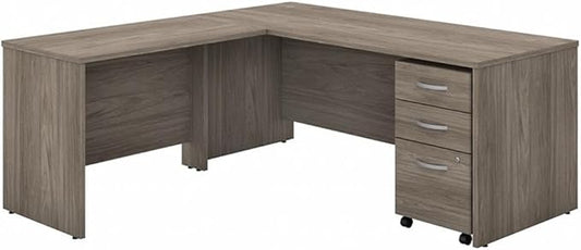 Pemberly Row 72W L Shaped Desk with Drawers in Modern Hickory - Engineered Wood
