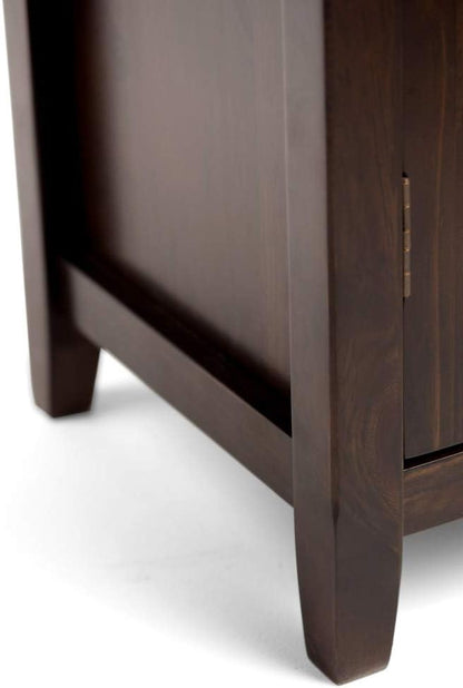 SIMPLIHOME Burlington SOLID WOOD 40 inch Wide Transitional Medium Storage Cabinet in Mahogany Brown, with 2 Tempered Glass Doors that open to 4 Adjustable Shelves