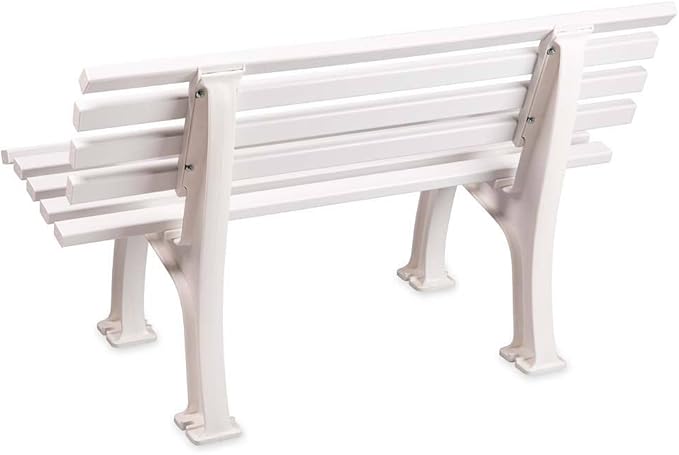 Plow & Hearth Weatherproof German PVC Outdoor Bench | Holds Up to 500 lbs | Garden Patio Porch Park Deck | Steel and Resin | White