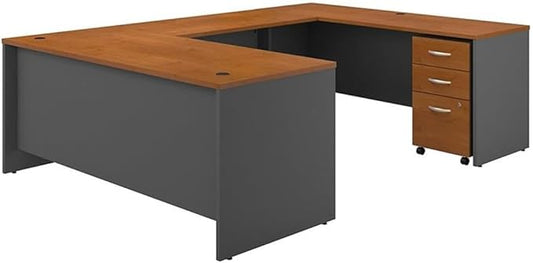 Pemberly Row Engineered Wood 72" W U-Shaped Desk w/Mobile File - Natural Cherry