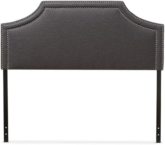 Urban Upmarket Modern and Contemporary Fabric Upholstered Headboard, Nailded Trim Head Board Grey/Queen