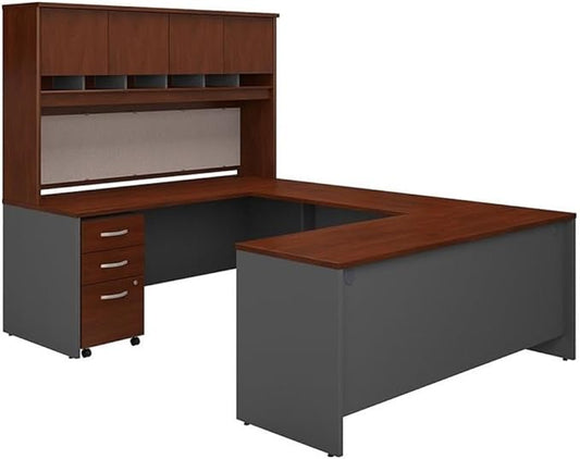 UrbanPro 72" W U-Shaped Desk with Hutch and Storage in Hansen Cherry