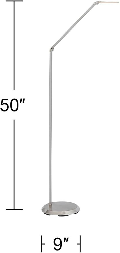 Possini Euro Design Kobie Modern Industrial 50" Tall Standing Floor Lamp Task LED Dimmable Silver Metal Satin Nickel Finish for Living Room Bedroom House Reading Office Home Decor Entryway