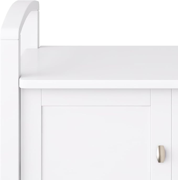 SIMPLIHOME Warm Shaker Entryway Storage Bench - 44 inch Wide Solid Wood Storage Seat in White, Transitional Bench Seat for Mudroom or Living Room with Lift-Up Lid and Shaker-Style Panels