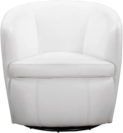 Pemberly Row Traditional All Italian Leather Swivel Club Chair in White