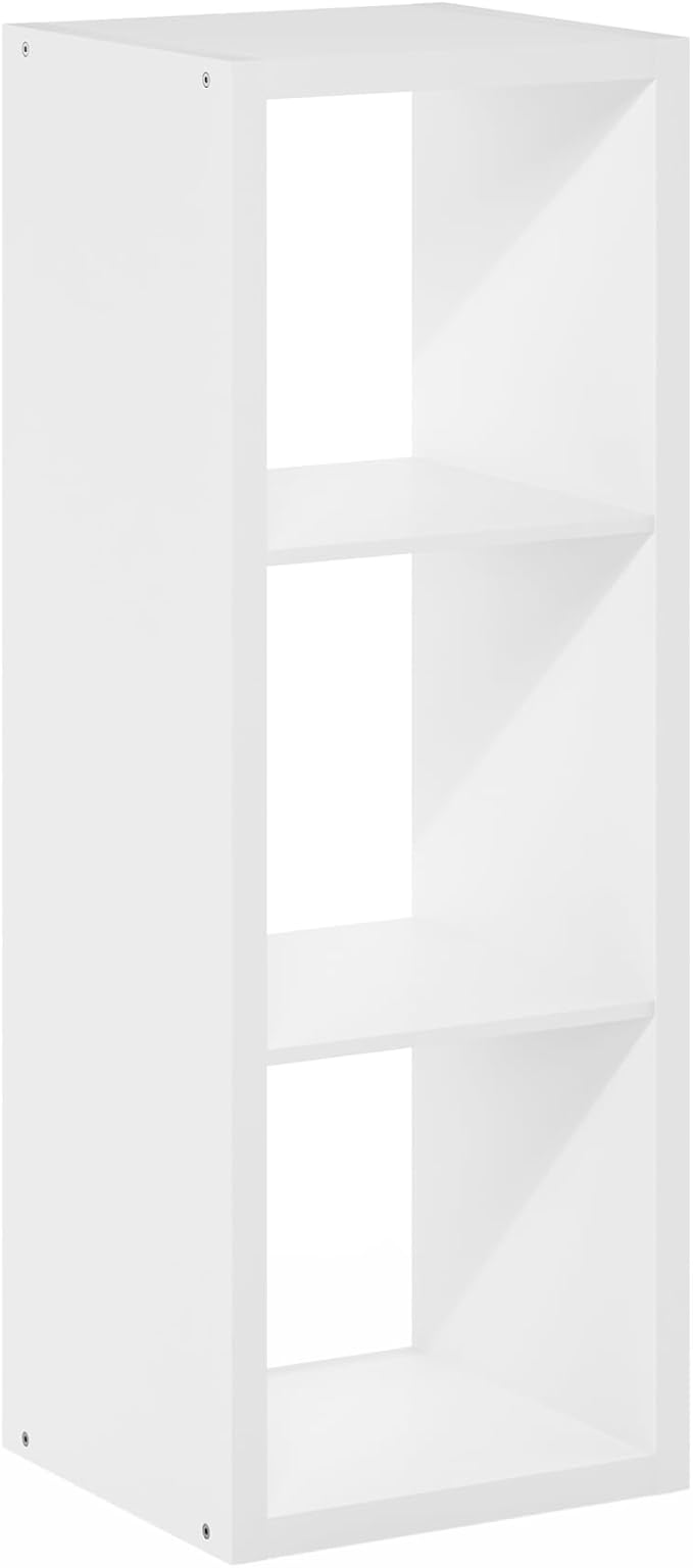 Furinno Cubicle Book Shelf, 3-Cube Thick Frame Bookshelf, Horizontally & Vertically Reversible Bookcase with Open Back, 14.6 x 15.9 x 44, for Living Room, Bedroom, Home Office, White