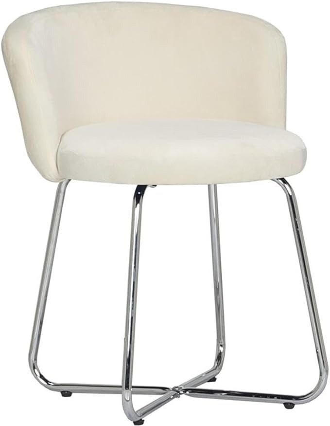 Hillsdale, Marisol Round Metal and Upholstered Vanity Stool with Scoop Back for Makeup Room or Bathroom, Off-White