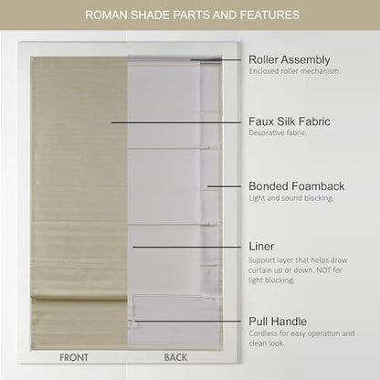 Madison Park Cordless Roman Shades Faux Silk Shade with Sheen 1-Panel Privacy, Room Darkening, Energy Efficient, Thermal Insulated Window Blind for Bedroom, Living Room Décor, 27"W x 64"H Como, Taupe