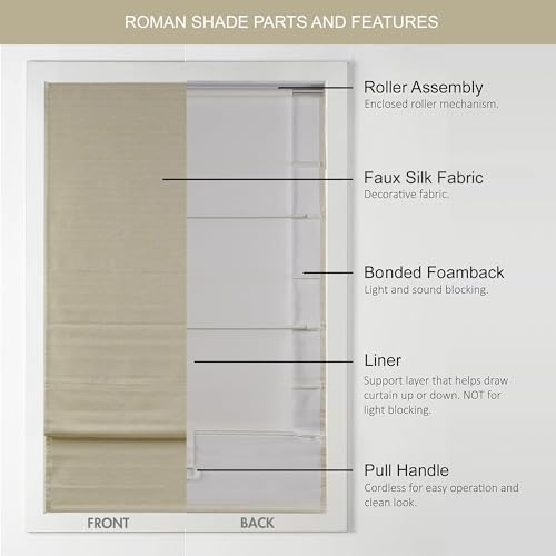 Madison Park Cordless Roman Shades Faux Silk Shade with Sheen 1-Panel Privacy, Room Darkening, Energy Efficient, Thermal Insulated Window Blind for Bedroom, Living Room Décor, 31"W x 64"H Como, Taupe