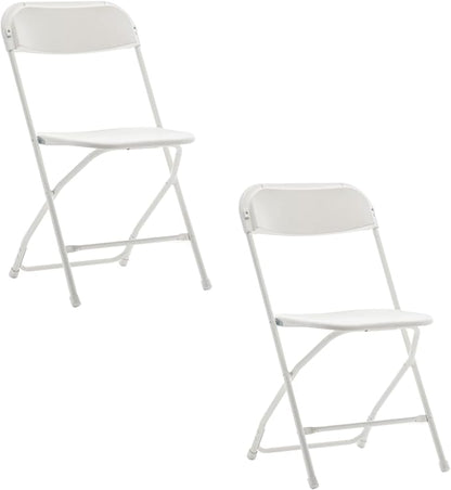 BTEXPERT® Set of 2 Pack, White Plastic Folding Chair Steel Frame Commercial High Capacity Event Chair Lightweight Set for Office Wedding Party Picnic Kitchen Dining Church School