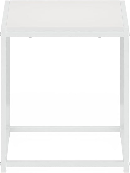 Furinno CAMNUS Side Table, Metal Frame End Table, Toolless Night Stand, Bedside Table, for Living Room, Bedroom, Solid White