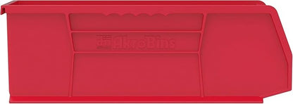 Akro-Mils 30234 AkroBins Plastic Storage Bins, Space-Saving Stackable Bins for Garage, Pantry, Craft Organization, 15" x 5" x 5", Red, 12-Pack