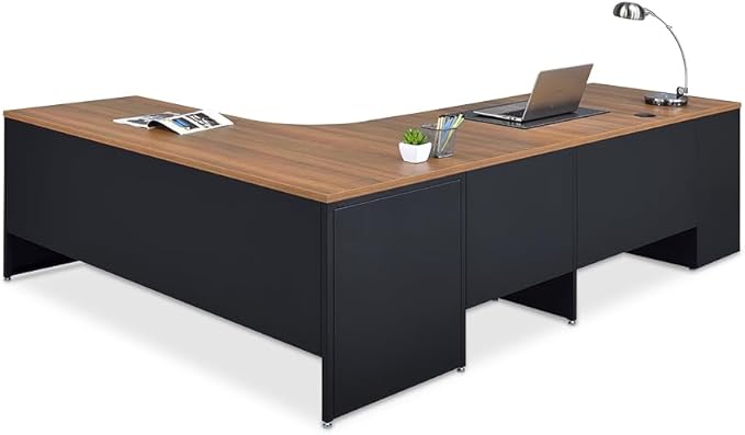 nbf signature series L Shaped Computer Desk with 3-Drawer Pedestal Left Return Gray Wash Maple Ergonomic Corner Desk 72" Wx96 D with File Drawer for Working PC Setup