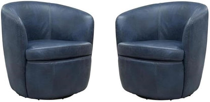 Pemberly Row Set of 2 Vintage Navy All Italian Leather Swivel Club Chair
