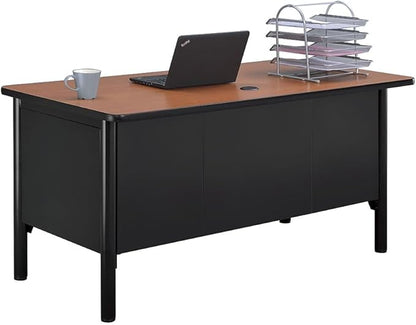 nbf signature series Stahl Double Pedestal Office Desk – Durable Walnut Laminate Computer Desk with 4 Lockable Drawers – Modern Executive Desk with File Cabinet – 60" W x 30" D Office Work Desk