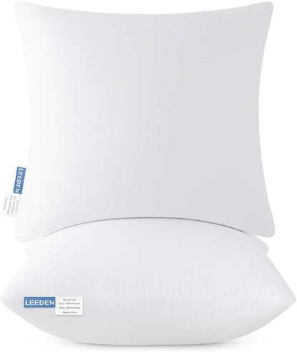 Leeden 20x20 Pillow Inserts, 20 Inch Decorative Throw Pillow Inserts, Soft Fluffy Square Throw Pillows for Couch, Sofa, Bed, and Home Decor White Cushion Pack of 2
