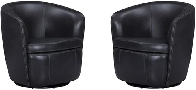 Pemberly Row Vintage Onyx Italian Leather Swivel Club Chair 2 Pack