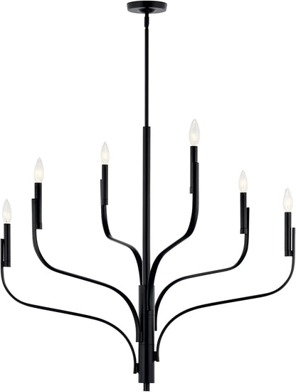 KICHLER Livadia 6-Light Chandelier, Soft Modern-Light in Black, for Foyer, Great Room, or Vaulted Dining or Bedroom (33" x 36.25"), 52673BK