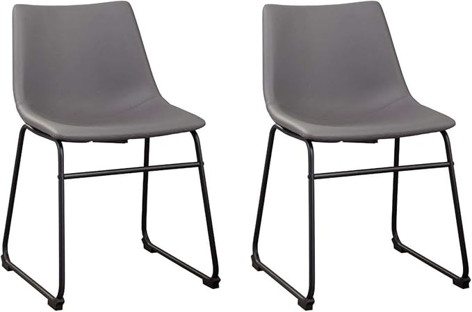 Signature Design by Ashley Centiar Casual Bucket Seat Dining Upholstered Side Chair with Black Metal Base, Set of 2, Faux Leather, 18.75" Seat Height, Gray