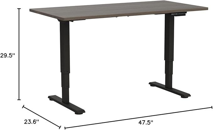 FLEXISPOT E6 3 Stages Dual Motor Electric Standing Desk 48x30 Inch Whole-Piece Board Height Adjustable Electric Sit Stand Desk(Black Frame + Brown Wood Grain Desktop, 2 Packages)