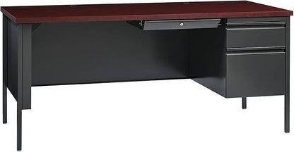 Lorell Single Right Pedestal Desk, Mahogany, 66 by 30 by 29-1/2-Inch