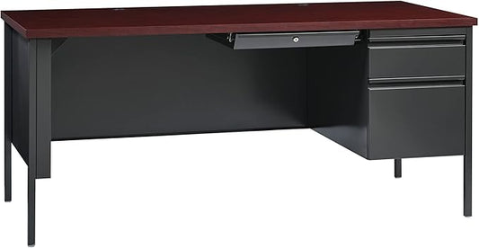 Lorell Single Right Pedestal Desk, Mahogany, 66 by 30 by 29-1/2-Inch