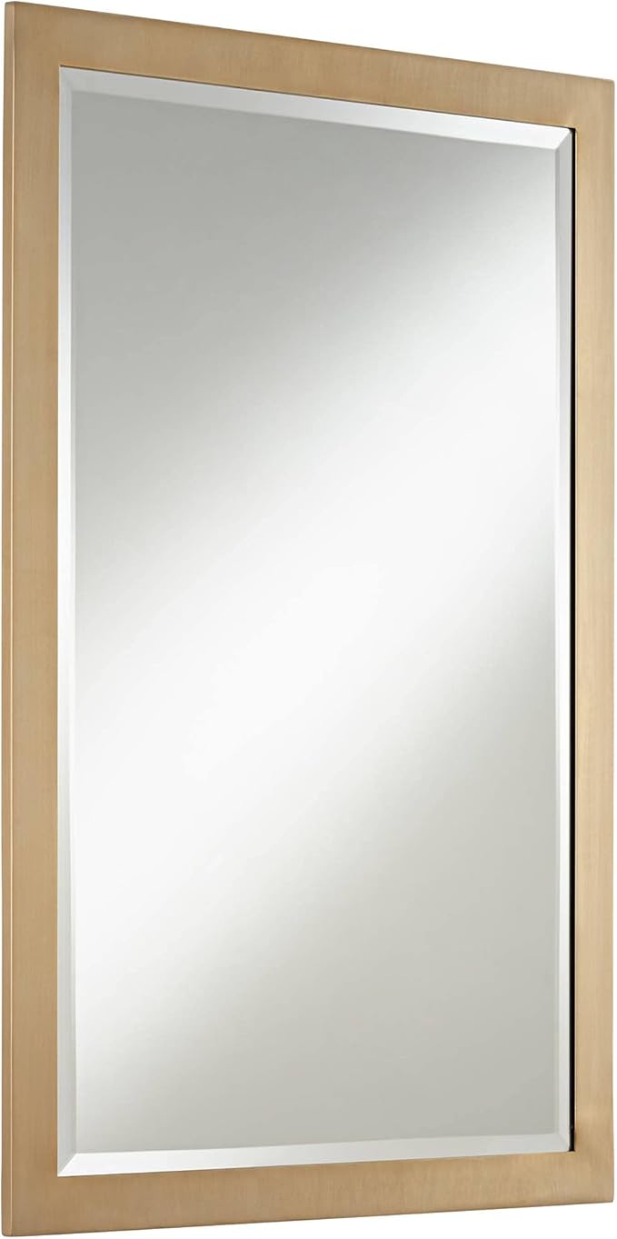 Possini Euro Design Metzeo Rectangular Vanity Decorative Wall Mirror Modern French Brass Gold Metal Frame Beveled Glass Edge 22" Wide for Bathroom Bedroom Living Room Home House Office Entryway