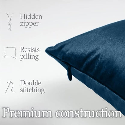 lalaLOOM Velvet Throw Pillow Covers, Set of 2, 18x18 Decorative Square Pillows Home Decor, Soft Accent Cases, Silky Machine Washable Pillowcases for Sofa, Couch, Bedroom, Living Room, Dark Blue