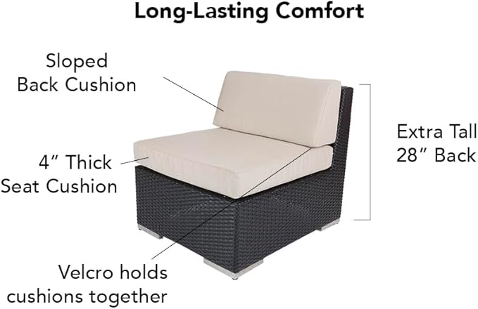 7-Piece Black Wicker Outdoor Patio Sectional Set - No Assembly (Supercrylic Beige)