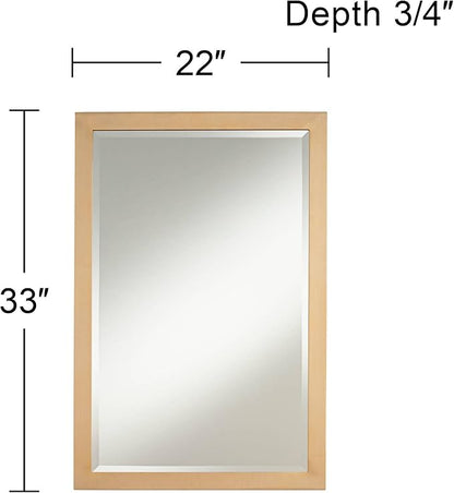 Possini Euro Design Metzeo Rectangular Vanity Decorative Wall Mirror Modern French Brass Gold Metal Frame Beveled Glass Edge 22" Wide for Bathroom Bedroom Living Room Home House Office Entryway