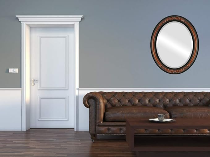 OVALCREST Oval Beveled Wall Mirror for Home Decor - Florence Style - Vintage Walnut - 32" x 26"