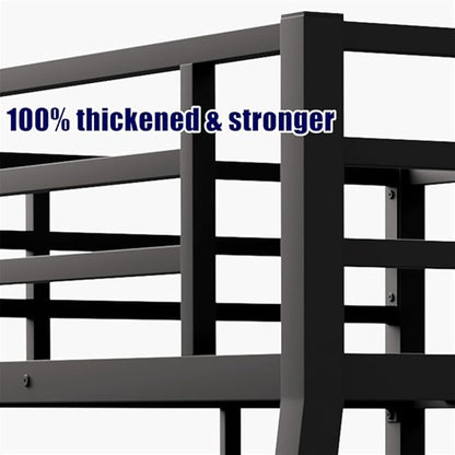 Higher Quality & Stronger Heavy Duty Industrial Style Metal Full XL Over Queen Bunk Bed, Thickened More Stable Black Steel Bunkbed Bunk Queen Bed (Easier to Assemble) (Full XL Over Queen)