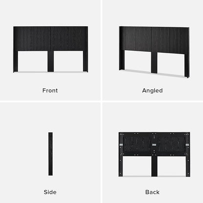 mopio Brooklyn 80.8" Headboard Only, Wood Headboard, Modern Farmhouse, Boho, Wall Mount, Fluted Panel, Wingback Design (Black Oak, King)