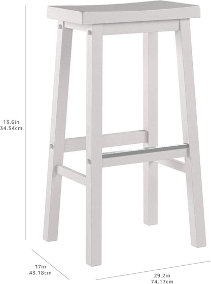 Amazon Basics Solid Wood Saddle-Seat Kitchen Counter Barstool with Footrest, Easy Assembly - 29-Inch Height - White - Set of 2