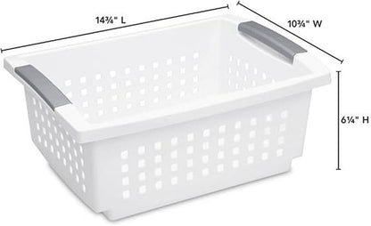 Sterilite 10-Pack Medium Stacking Basket, Open Top Plastic Storage Organizer, White - Stackable Crate Containers for Countertop, Cabinet, Pantry Shelf, Laundry Room, Bathroom & Home Office
