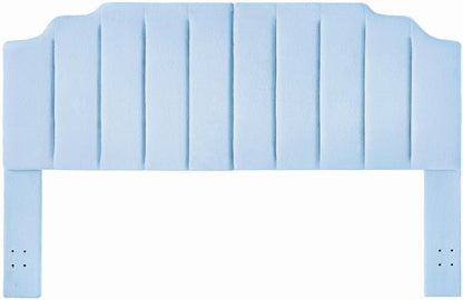 24KF Light Blue Teddy Fabric Tufted King Upholstered Headboard, Modern Vertical Channel Design California King Headboard with Stepped Silhouette Top Edge,6026-K-Teddy Light Blue