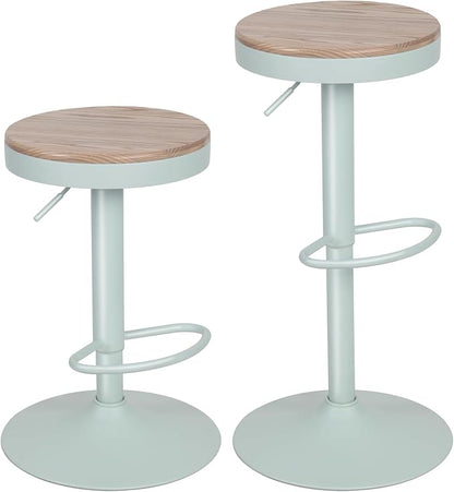 Kidol & Shellder Bar Stools Set of 6 Round Adjustable Swivel Barstools Modern Backless Bar Chairs Wooden Seat Counter Height Stools Armless for Kitchen Island, Cafe, Dining Room (Mint Green)