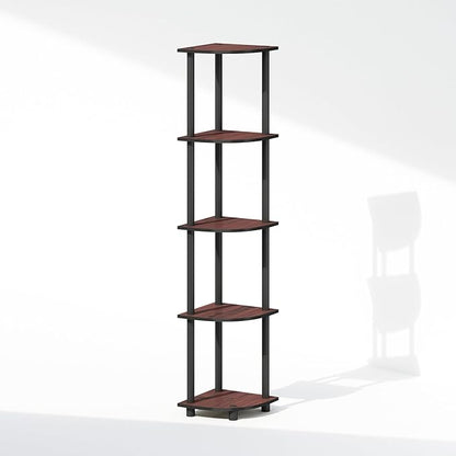 Furinno Turn-N-Tube Corner Shelf, 5-Tier Corner Bookshelf, Open Storage Shelves, for Organization and Storage, Living Room, Home Office, Garage, Bedroom, Dark Cherry