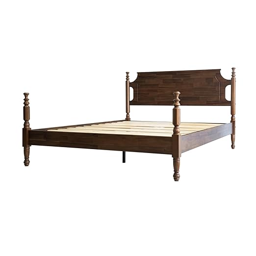 King Size Platform Bed Frame with Headboard & Footboard, Center Metal Legs with Solid Wood 12 Sturdy Slatted, Easy Assembly, No Box Spring Needed, Anti-Noise & Slip-Free, Walnut Finish, ROK-37