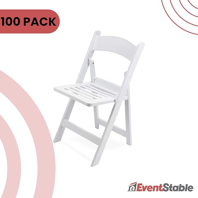 EventStable Titan PRO Resin Folding Chair - Slatted Seat Folding Chair for Weddings Parties Events - Indoor/Outdoor Lightweight Foldable Chair - 100 Pack