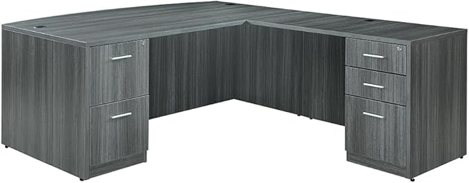 NBF at Work Reversible L-Shaped Executive Office Desk - Durable Gray Laminate Computer Desk with Lockable Two Drawers - Modern Desk with Storage and File Cabinet - Work Desk for Home (71" W, Gray)